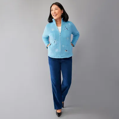 Petite - Bird Embroidery Fleece Jacket