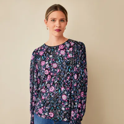 Puff Sleeve Patterned Blouse