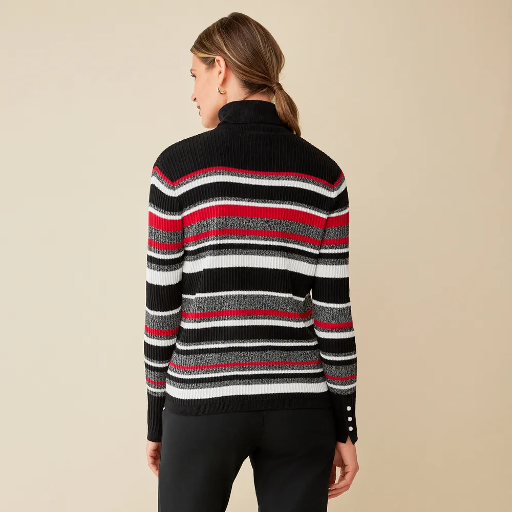 Melanie Lyne Striped Pointelle Knit Sweater