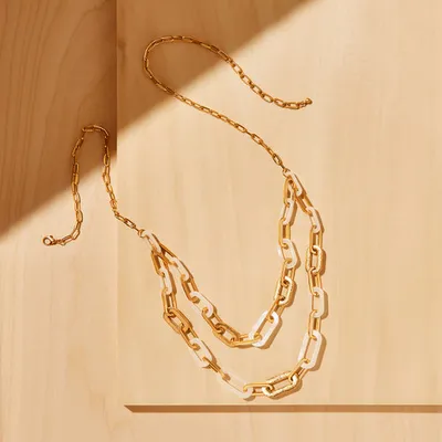 Long Double Row Chain Link Necklace