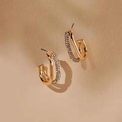 Glass Stone Hoop Earrings
