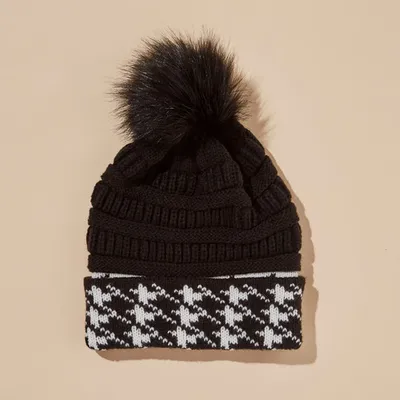 Houndstooth Knit Hat