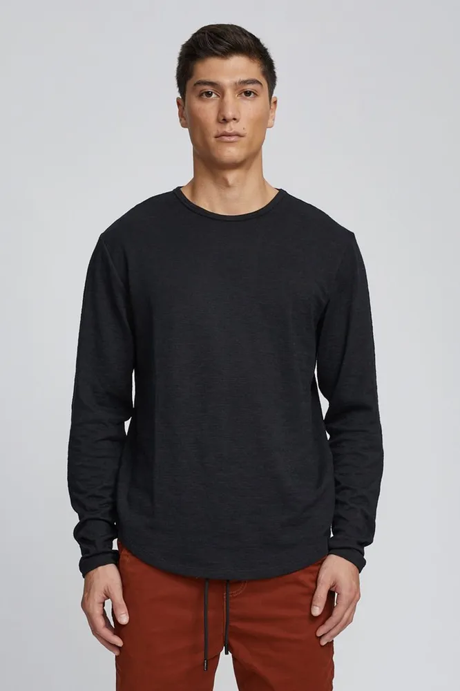 Long Sleeve Slub Hi-Lo Tee Black