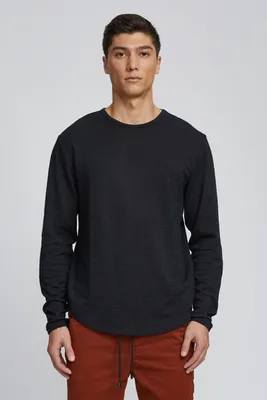 Long Sleeve Slub Hi-Lo Tee Black