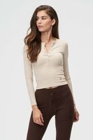 Ribbed Button Down Henley Cafe Latte