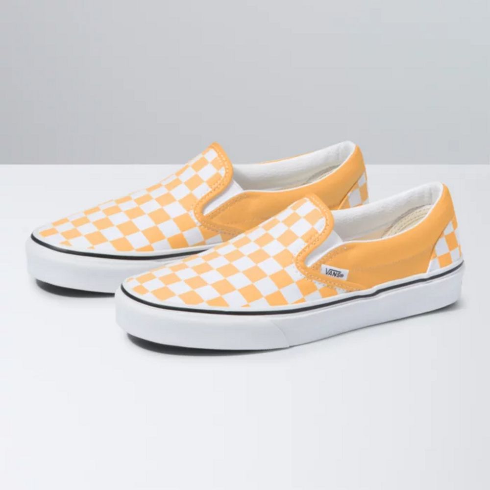 VANS Checkerboard Yellow & True White Womens Slip-On Shoes