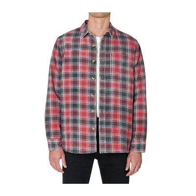 Men At Work Quilted Plaid Cord Check Shirt Red