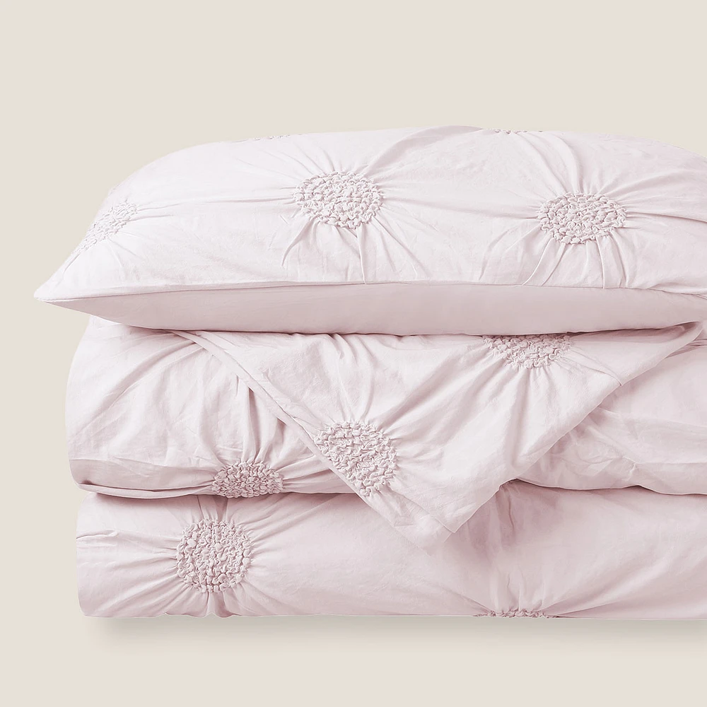 Swift Home Floral Ruched Duvet Cover Set