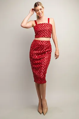 GLAM MIDI SKIRT RED222913