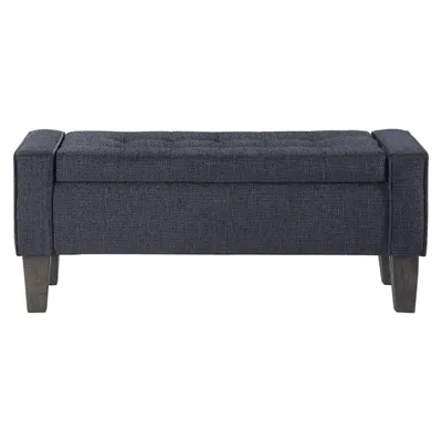 Baytown Storage Bench in Charcoal Fabric with Gray Washed Leg Finish