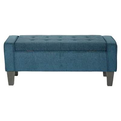 Baytown Storage Bench in Azure Fabric with Gray Washed Leg Finish