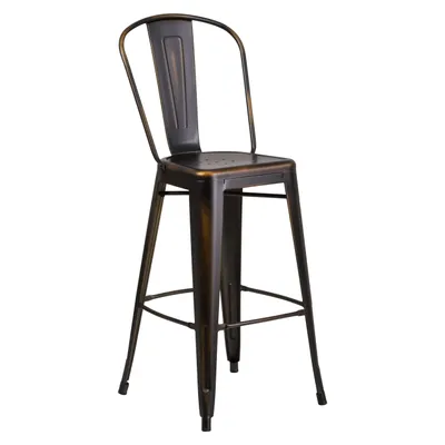 30” High Distressed Copper Metal Indoor-Outdoor Barstool with Back