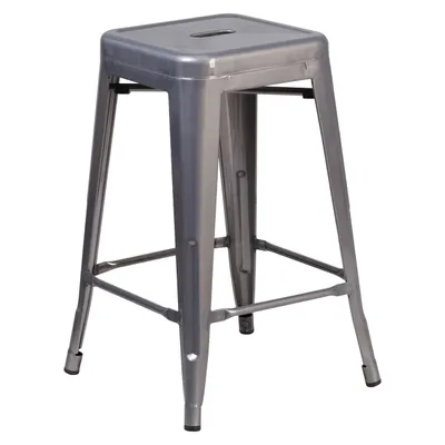 24” High Backless Clear Coated Metal Indoor Counter Height Stool with Square Seat