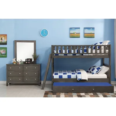 Quiz Twin Over Twin Bunk Bed Collection - Bunk Bed, Dresser, Ladder & Mirror - Gray