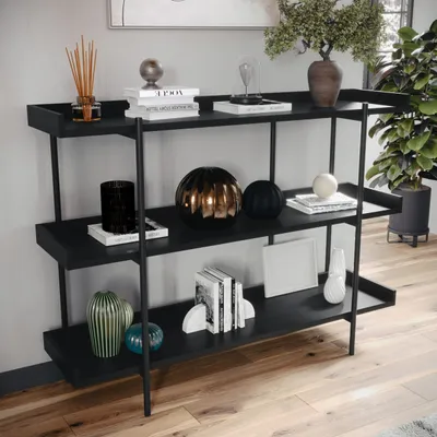 Emmett 3 Shelf 35”H Storage Display Unit Bookcase in Black Wood Grain Finish
