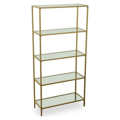 Marcello Glass Shelves Bookcase, Gold