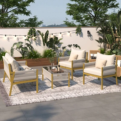 Outdoor 4-Piece Rope Patio Set in Beige