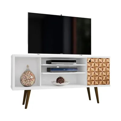 Liberty 53.14” Mid-Century Modern TV Stand in White and 3D Brown Prints