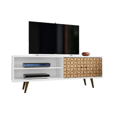 Liberty 62.99” Mid-Century Modern TV Stand in White and 3D Brown Prints