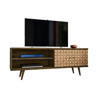 Liberty 62.99” Mid-Century Modern TV Stand in Rustic Brown and 3D Brown Prints