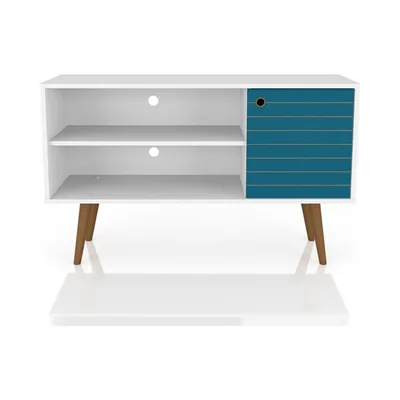 Liberty 42.52” TV Stand in White and Aqua Blue