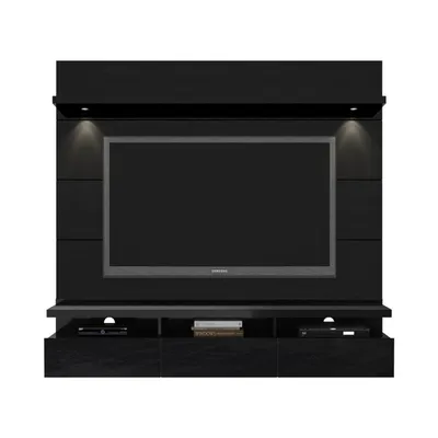 Cabrini Floating Wall Theater Entertainment Center in Black Gloss and Black Matte