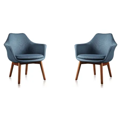 Cronkite Blue and Walnut Twill Accent Chair (Set of 2)