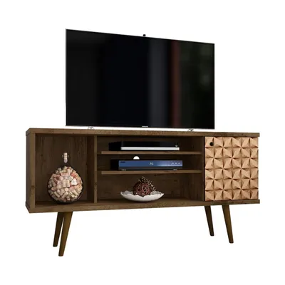 Liberty 53.14” TV Stand in Rustic Brown and 3D Brown Prints