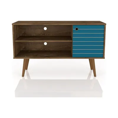 Liberty 42.52” TV Stand in Rustic Brown and Aqua Blue
