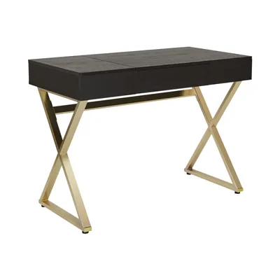 Andrea Desk with Power- Black Top and Matte Gold Legs K/D