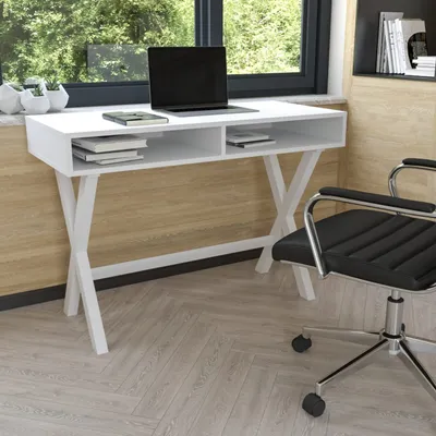 Computer Desk with Open Storage Compartments