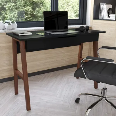 Writing Computer Desk with Drawer - Table Desk for Writing and Work, Black/Walnut