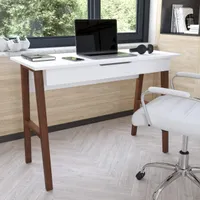 Writing Computer Desk with Drawer - White/Walnut