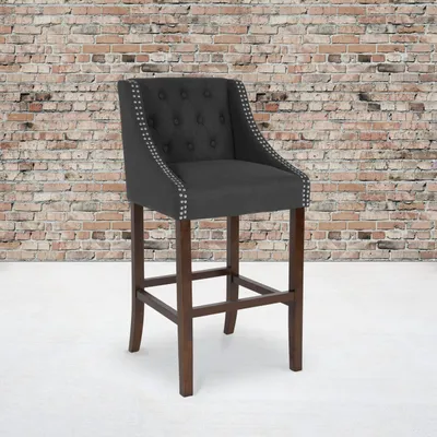 2 Pk. Carmel Series 30” High Transitional Tufted Walnut Barstool with Accent Nail Trim in Charcoal Fabric