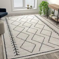 Geometric Style Bohemian Shag Area Rug - 8' x 10' - Ivory