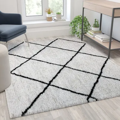 Shag Style Diamond Trellis Area Rug - 5' x 7