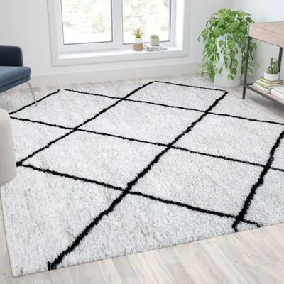 Shag Style Diamond Trellis Area Rug - 8' x 10' - Ivory