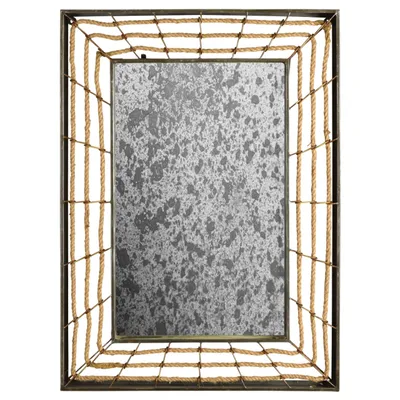 Antiqued Mirror with Rope and Metal Frame