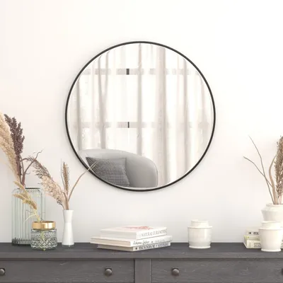 30” Round Black Metal Framed Wall Mirror