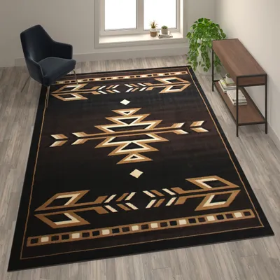 Amado Collection Southwestern 8' x 10' Brown Area Rug - Olefin Accent Rug with Jute Backing