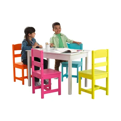 KidKraft KidKraft Wooden Table and 4 Chair Set, Children's Furniture, Brightly Colored - Highlighter