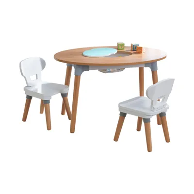 KidKraft Wooden Mid-Century Kid Toddler Table & 2 Chair Furniture Set