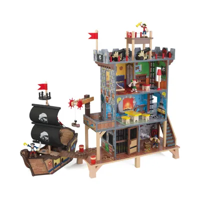 KidKraft Pirate's Cove Wooden Ship Play Set with Lights and Sounds and 17 Accessories