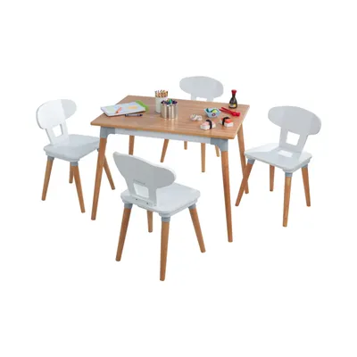 KidKraft Mid-Century Kid White & Natural Wooden Toddler Table & 4 Chair Set