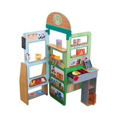 KidKraft Let’s Pretend Wooden Grocery Store Pop-Up, Play & Put Away Toy with 18 Accessories