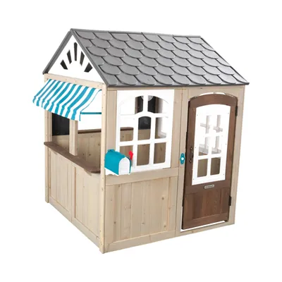 KidKraft Hillcrest Wooden Outdoor Playhouse with EZ Kraft Assembly, Ringing Doorbell and Mailbox