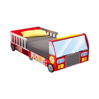 KidKraft Fire Truck Wooden Toddler Bed with Guard Rails, Children's Furniture - Red