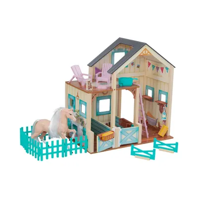 KidKraft Sweet Meadow Wooden Horse Stable Play Set with Horse, 23 Pieces, Hay Loft