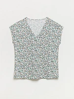 Petite Relaxed White Ditsy V-neck T-Shirt