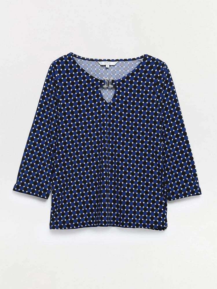 Petite Three-Quarter Sleeve Top with Metal Hardware